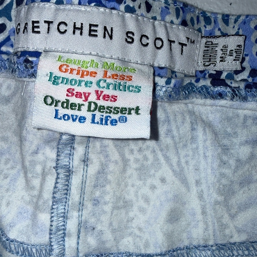 Gretchen Scott Designs Blue Print Stretch Pants Size 00 Shrimp Cotton Skinny - Picture 7 of 7